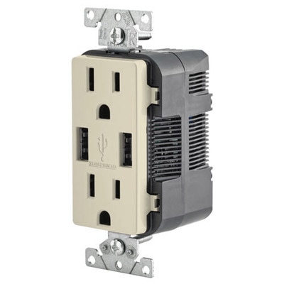 Leviton 2-Port USB Charger & Tamper-Resistant Duplex Receptacle, 15A, Light Almond